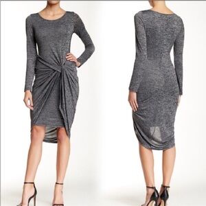 ADRIANNA PAPELL Heathered Gray Faux Wrap Dress S
